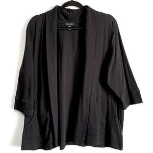 Tribal 100% Cotton Black Open Draped Front Cardigan